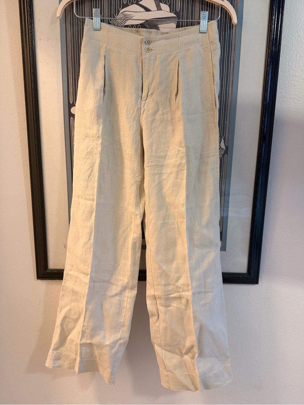 AYR Cream Wide-Leg Pleated Linen-Blend Pants